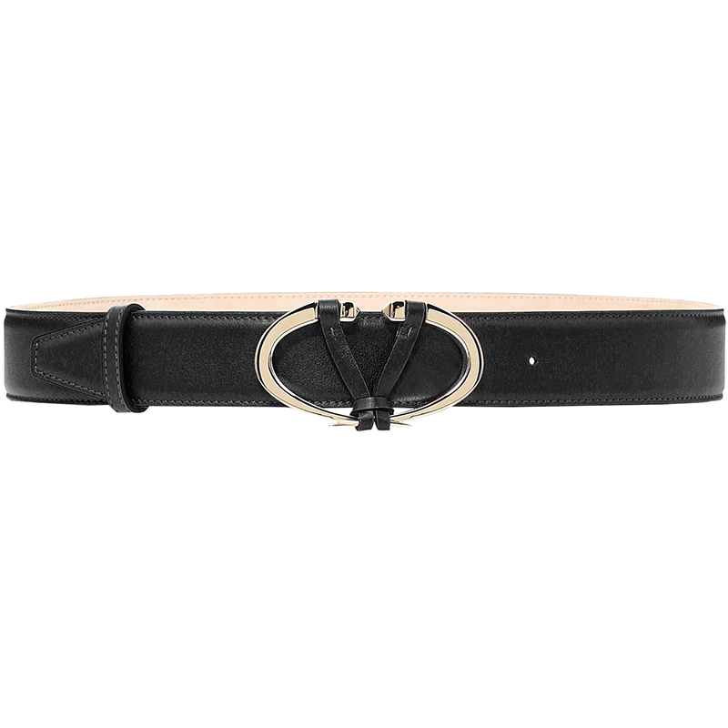 Pre Owned Valentino Black Leather V Rivet Belt 85 CM