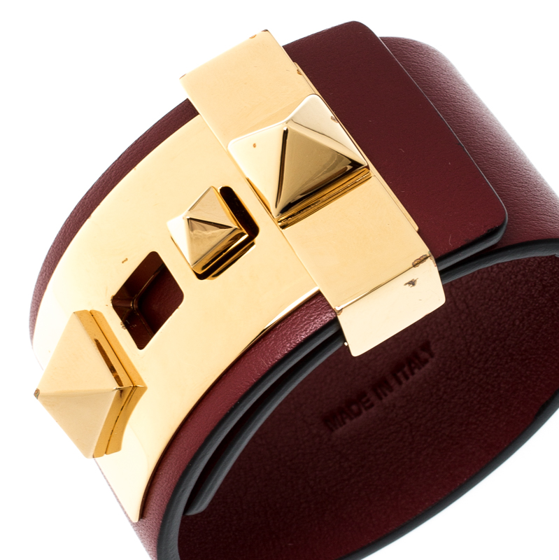 

Valentino Rockstud Burgundy Leather Gold Tone Wide Bracelet