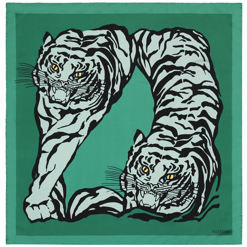 Pre Owned Valentino Chameleon Tiger Re-Edition 1967 Printed Silk Square Scarf