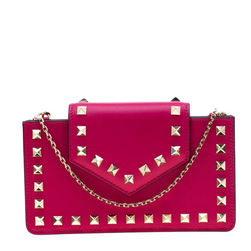 Pre Owned Valentino Disco Pink Leather Rockstud Smartphone Case
