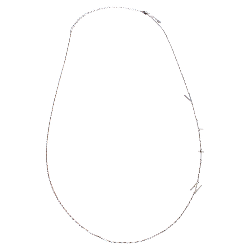 Pre Owned Valentino Silver Tone Letter Long Necklace 