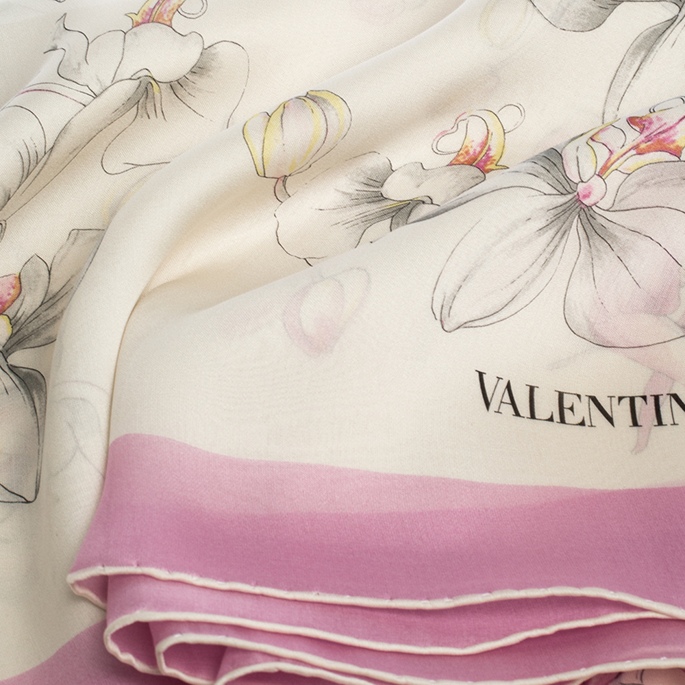 

Valentino White Orchid Print Silk Shawl