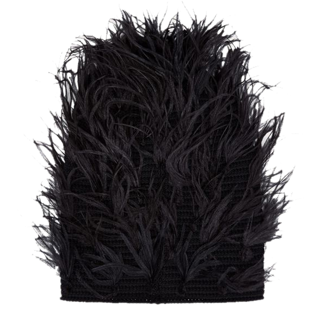 

Valentino Black Wool and Feather Embellishments Beanie Hat
