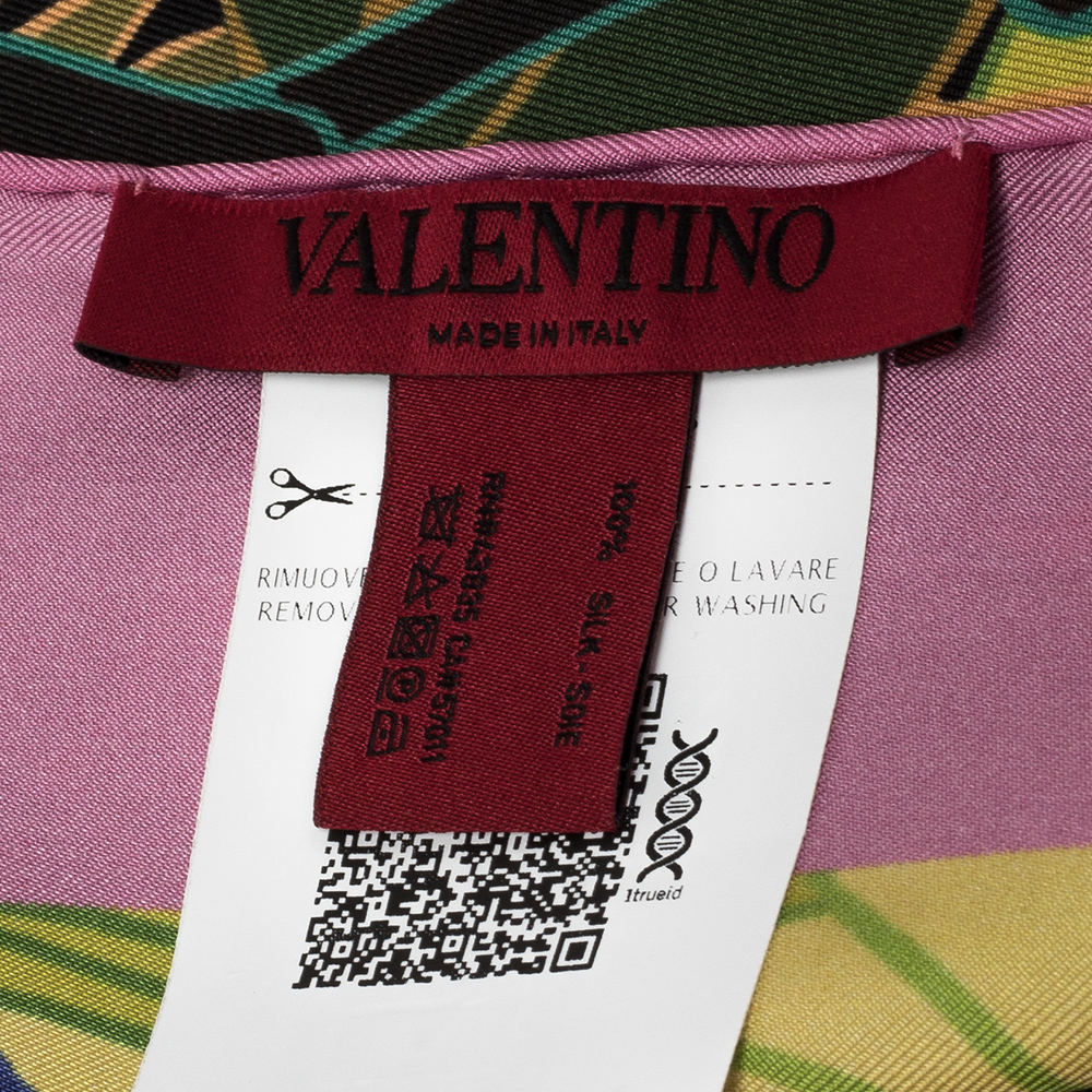 

Valentino Black/Cherry Blossom Monkey Forest Print Silk Scarf Size