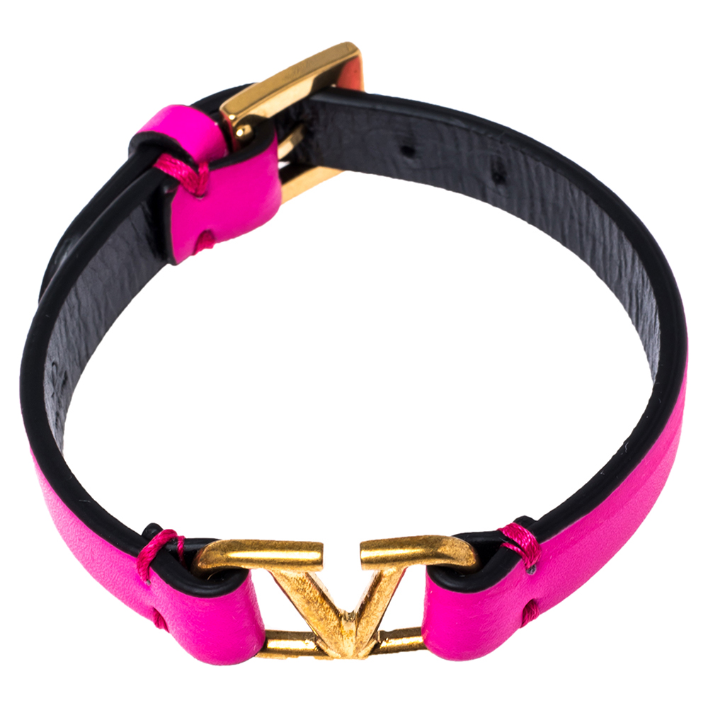 

Valentino Neon Pink Leather Vlogo Bracelet