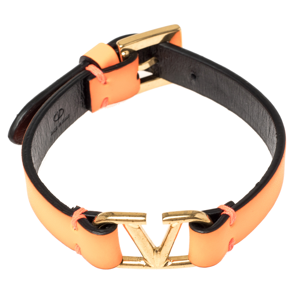 

Valentino Neon Orange Leather Vlogo Bracelet