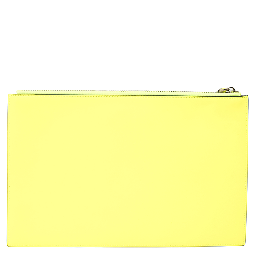 

Valentino Neon Yellow Leather Large Vlogo Flat Pouch
