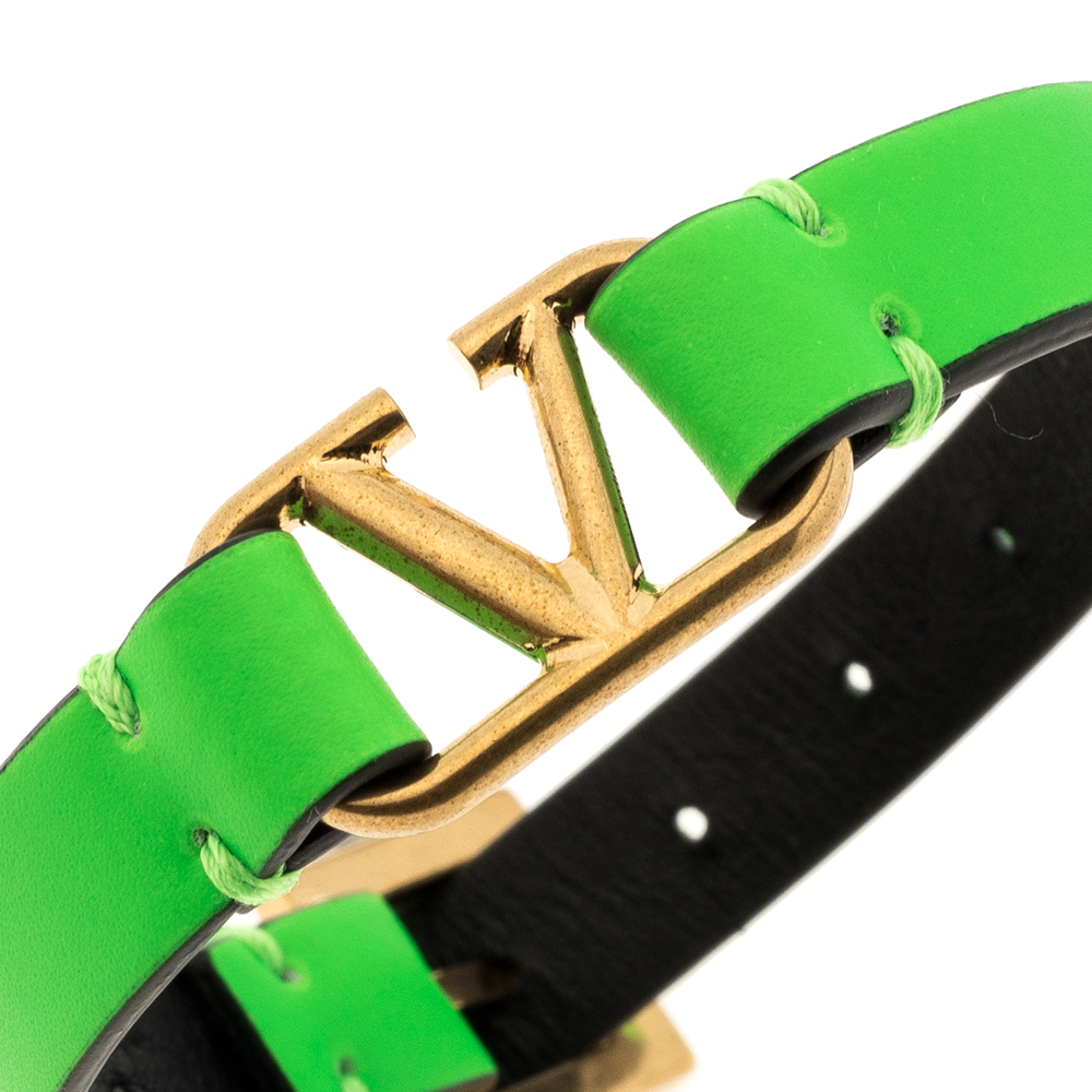 

Valentino Neon Green Leather Vlogo Bracelet