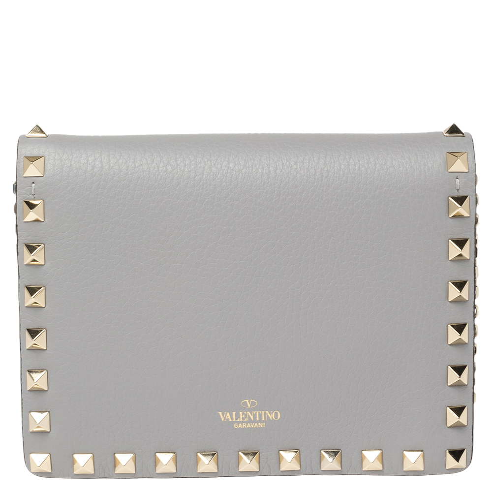 

Valentino Pastel Grey Leather Rockstud Chain Pouch Bag
