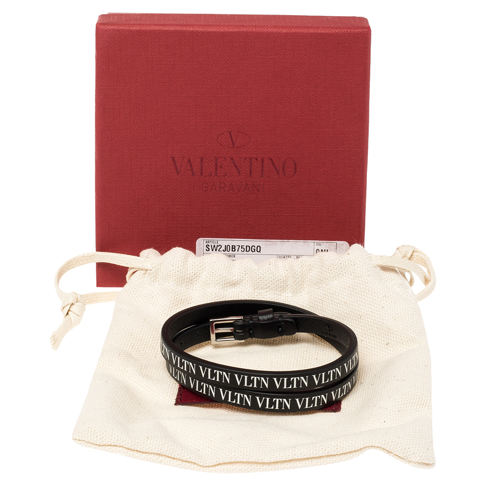 

Valentino Black Leather VLTN Wrap Bracelet