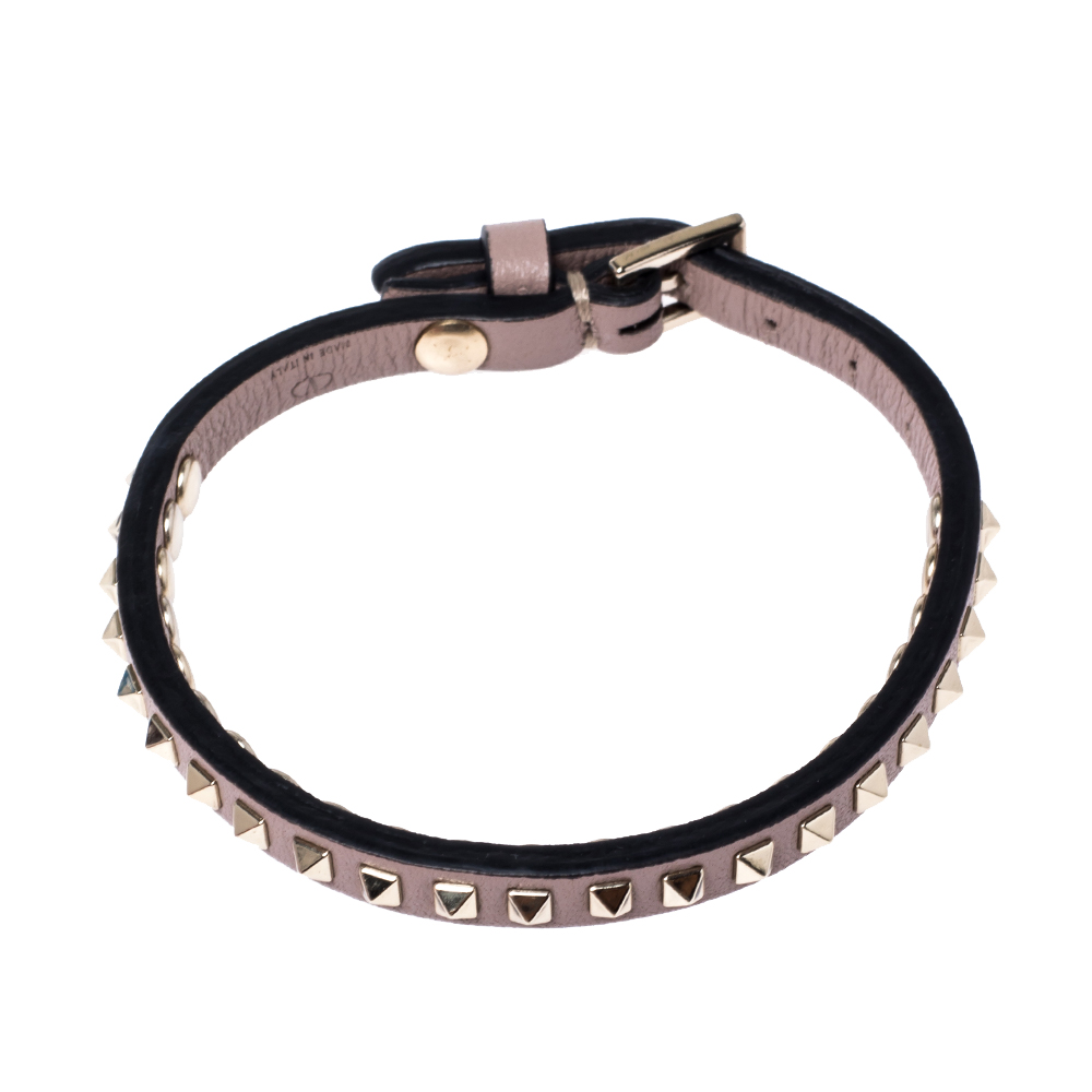 

Valentino Poudre Leather Rockstud No Limit Bracelet, Beige