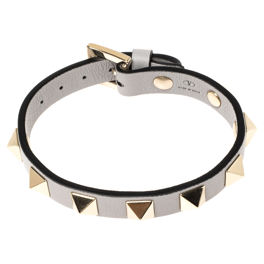 

Valentino Pastel Grey Leather Rockstud Bracelet