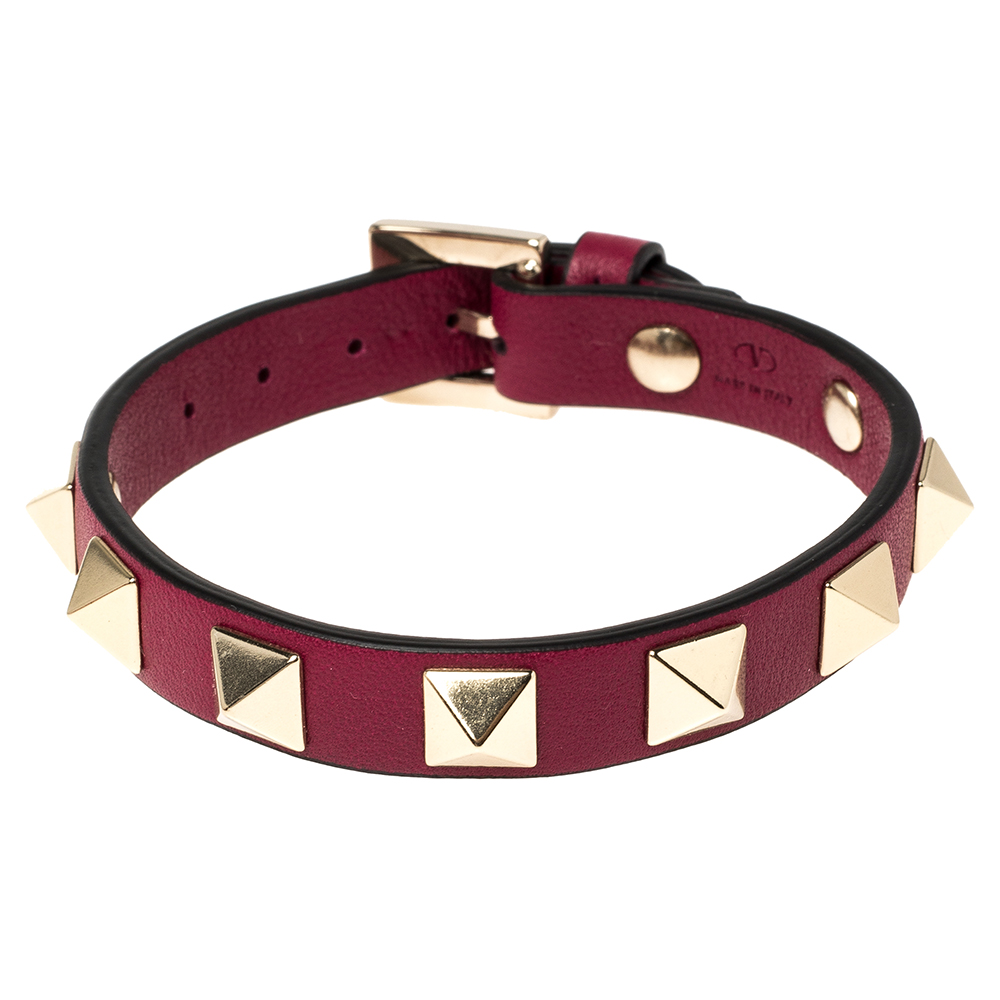 Valentino Raspberry Pink Leather Rockstud Bracelet