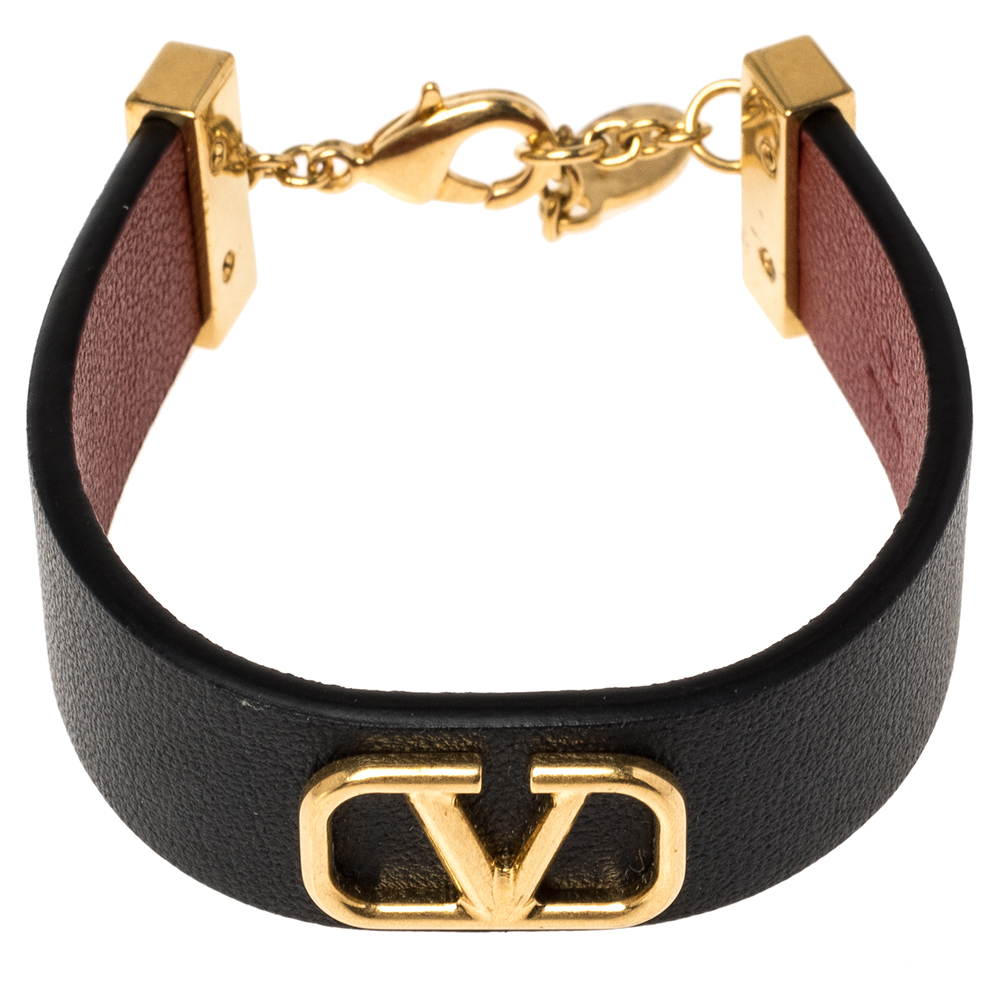 

Valentino Black/Red Leather Vlogo Bracelet