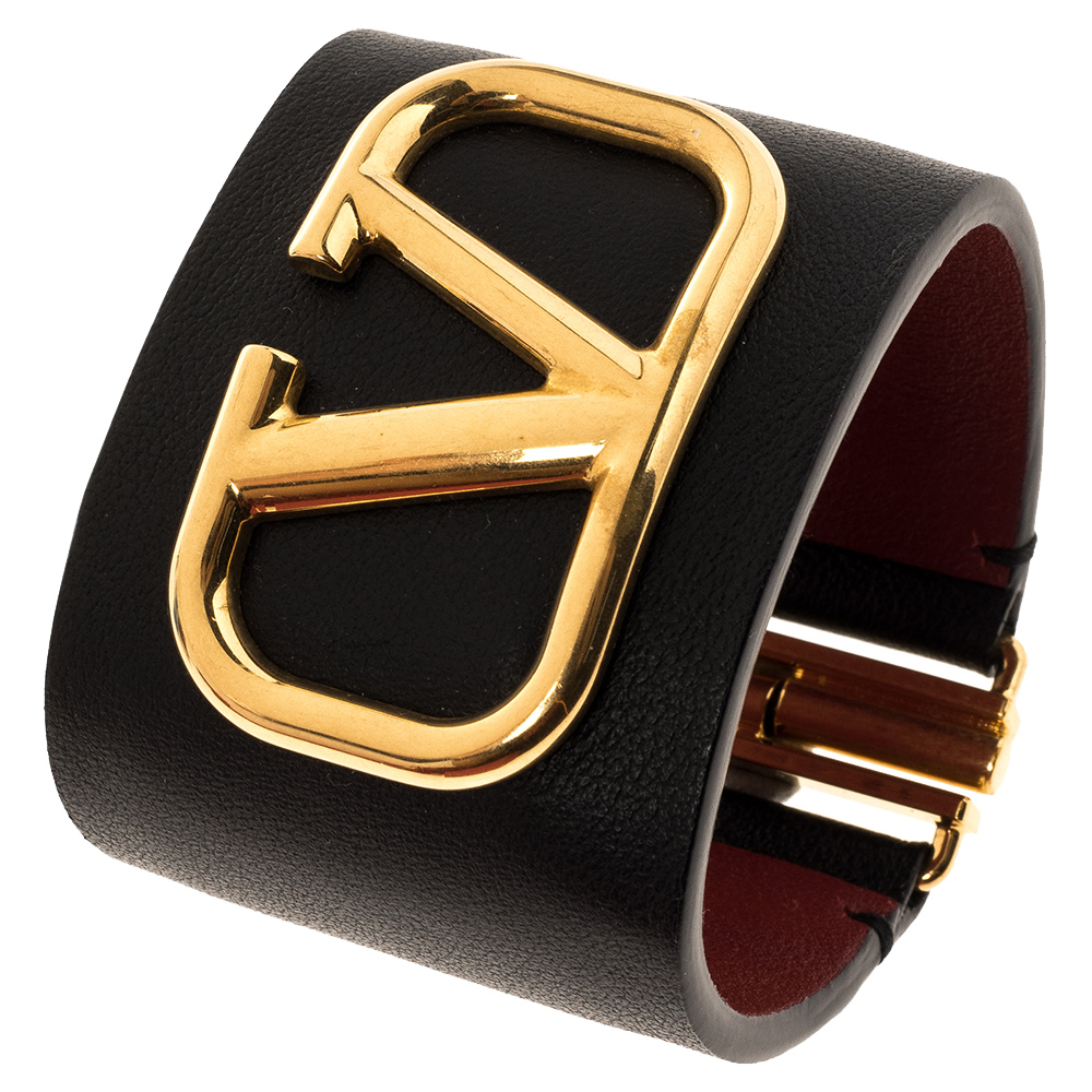 

Valentino Black/Red Leather Vlogo Wide Bracelet