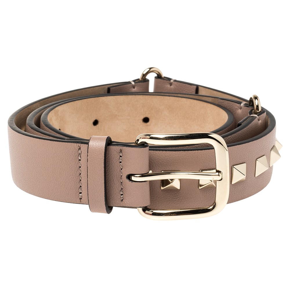 

Valentino Poudre Leather Rockstud Belt, Beige