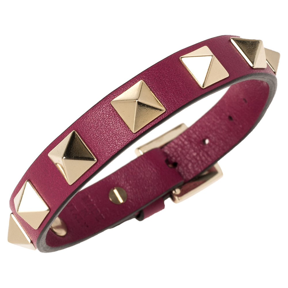 

Valentino Rubino Leather Rockstud Bracelet, Burgundy