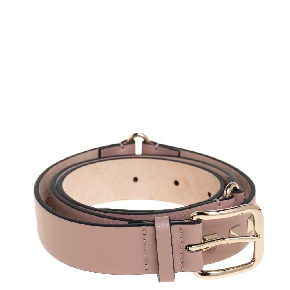 

Valentino Poudre Leather Rockstud Belt, Pink