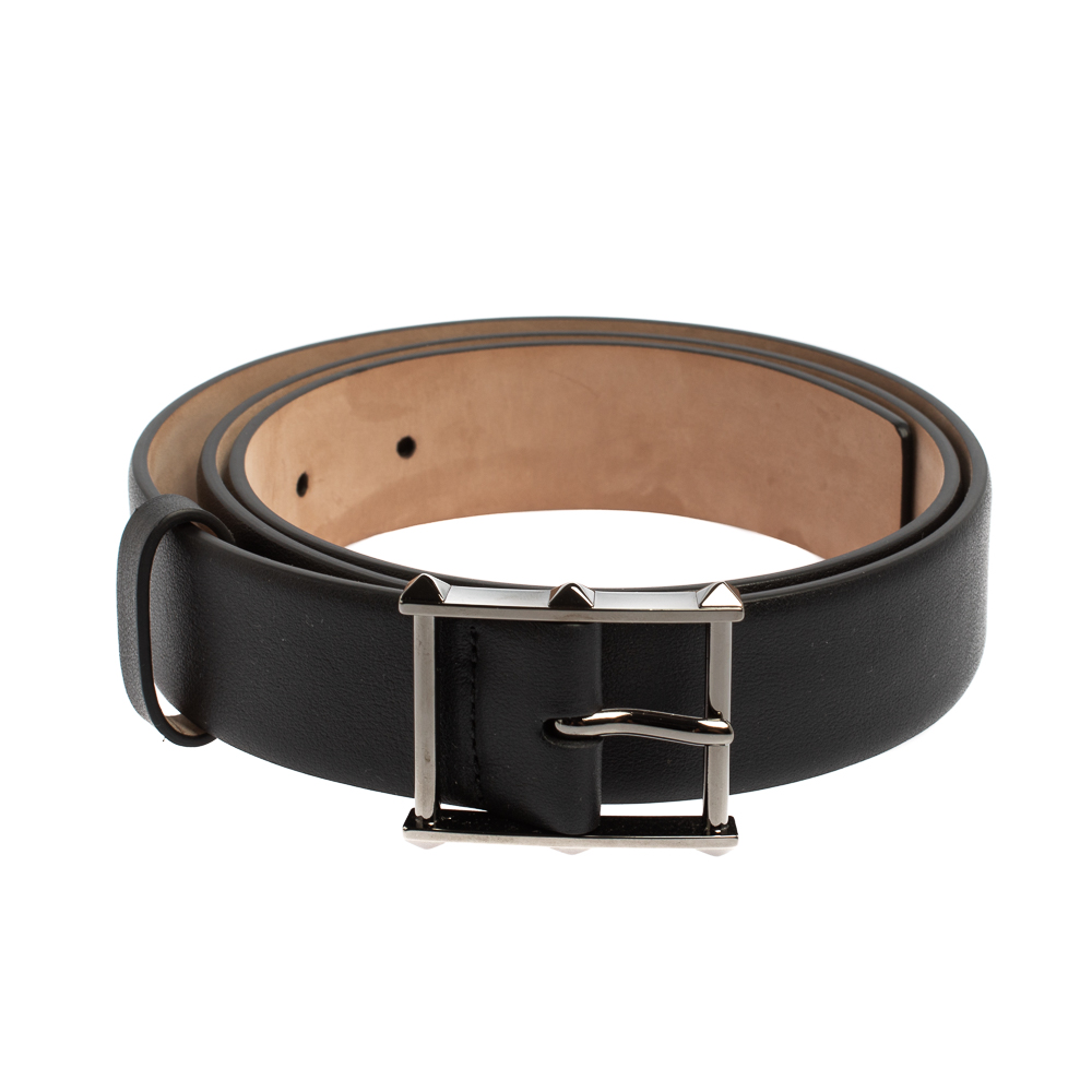 

Valentino Black Leather Rockstud Buckle Belt