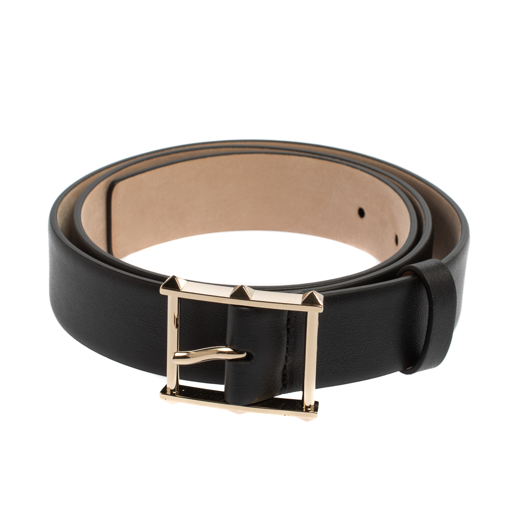 

Valentino Black Leather Rockstud Buckle Belt