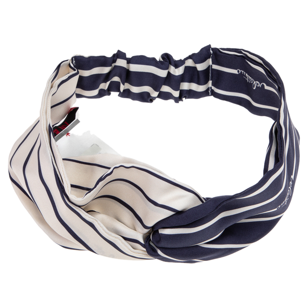 

Valentino Navy Blue & White Striped Silk Headband