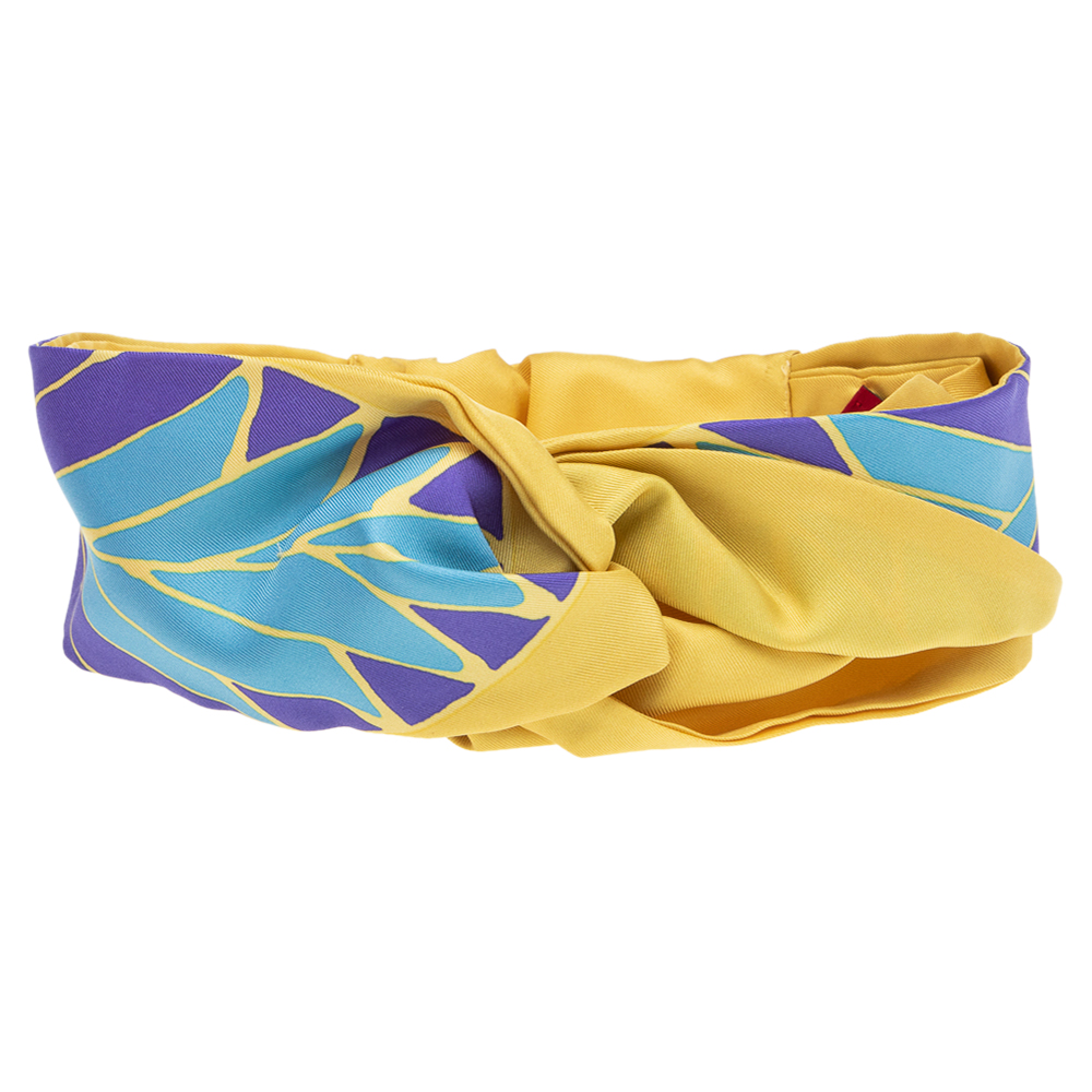 

Valentino Yellow Printed Silk Twisted Head Band