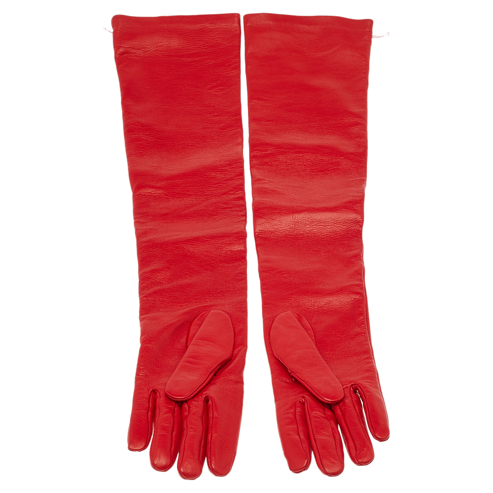 

Valentino Red VLogo Long Sleeved Leather Gloves Size