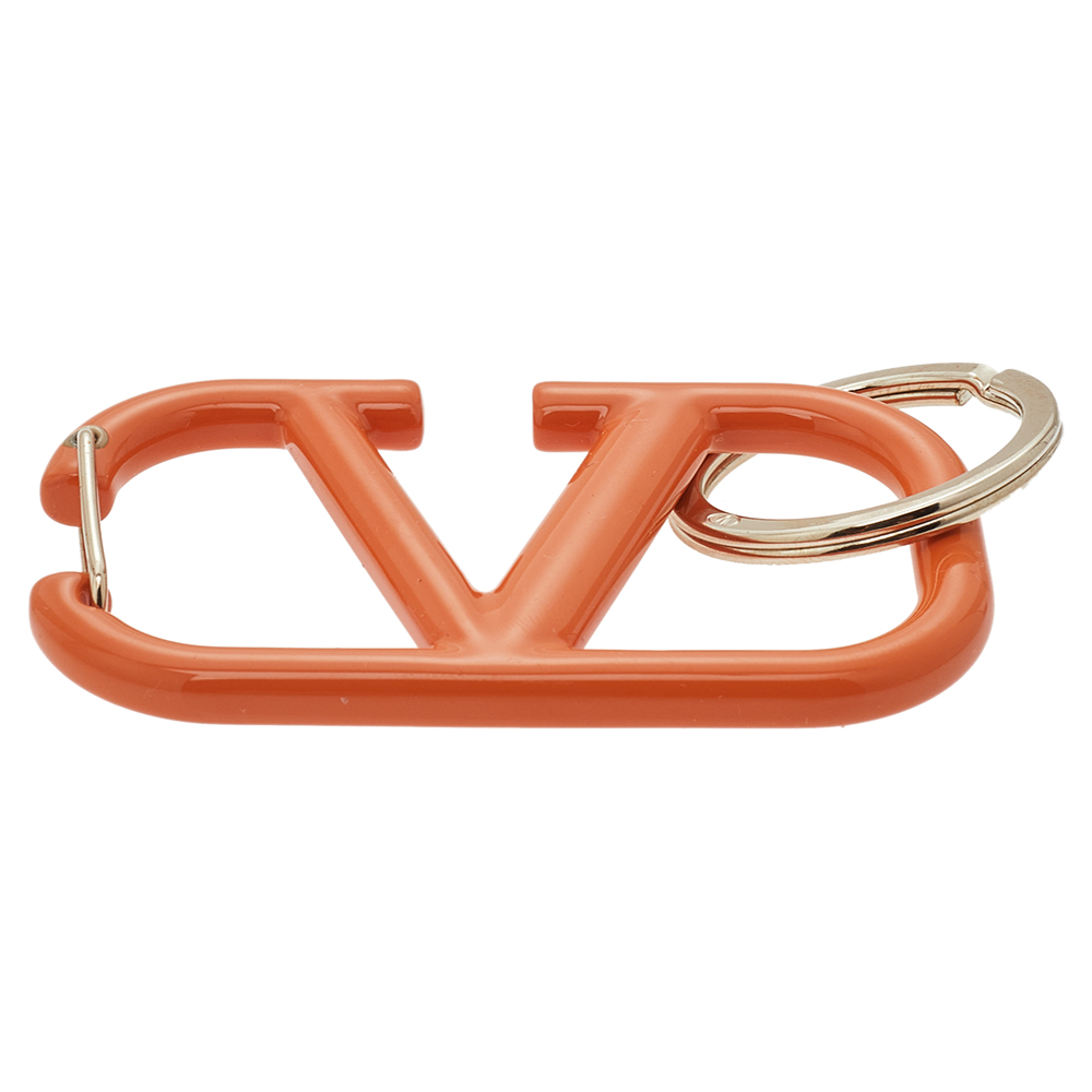 

Valentino Gold Tone Orange Lacquer VLogo Signature Keyring