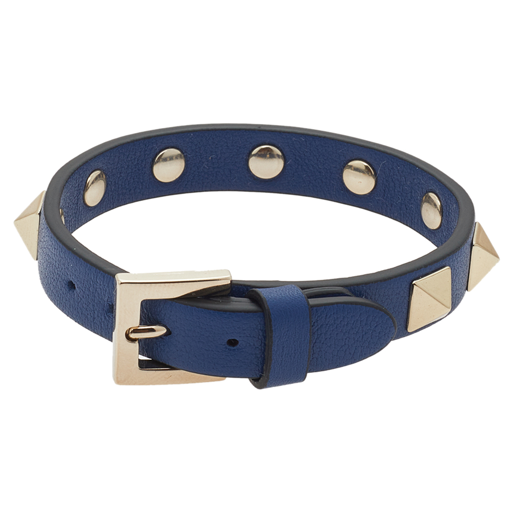 

Valentino Navy Blue Leather Gold Tone Rockstud Bracelet