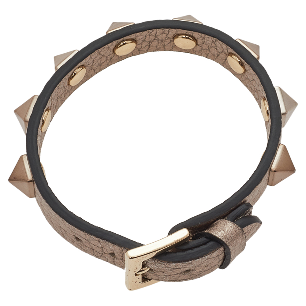 

Valentino Sahara Leather Gold Tone Rockstud Bracelet, Metallic