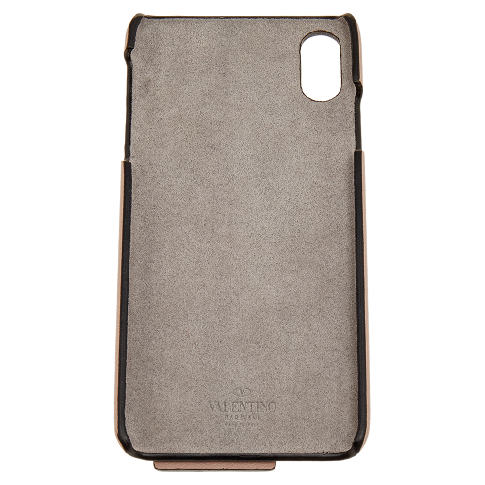 

Valentino Poudre Leather iPhone  Max Phone Case, Beige