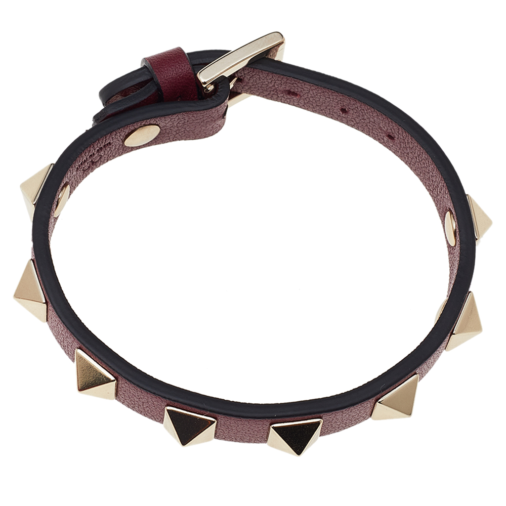 

Valentino Cerise Leather Rockstud Bracelet, Burgundy