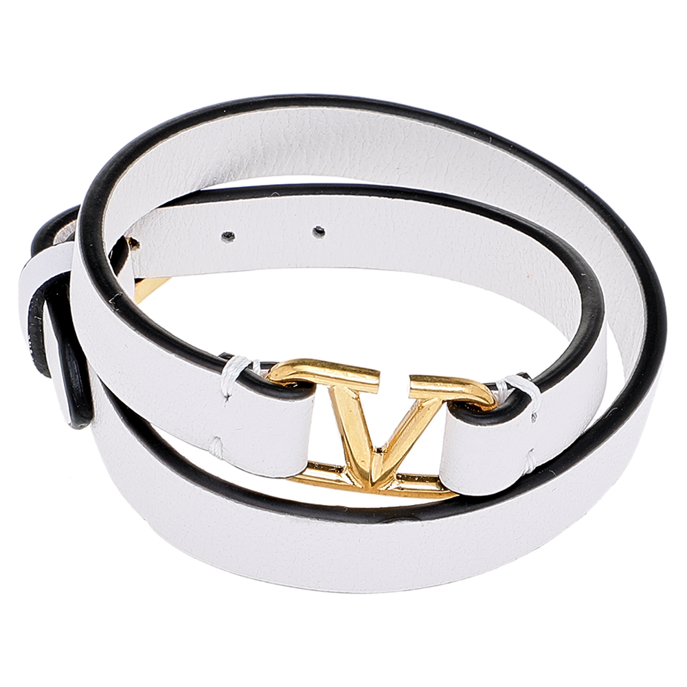 

Valentino White Leather VLogo Double Wrap Bracelet