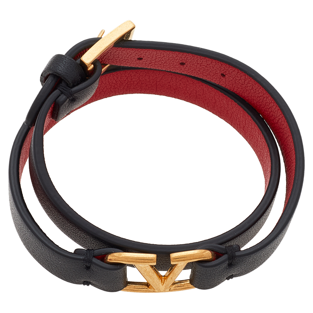 

Valentino Black VLogo Double Wrap Leather Bracelet