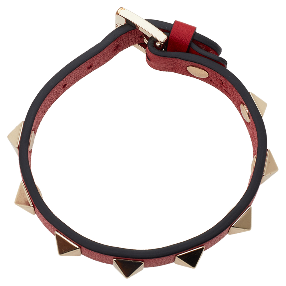 

Valentino Red Leather Rockstud Bracelet