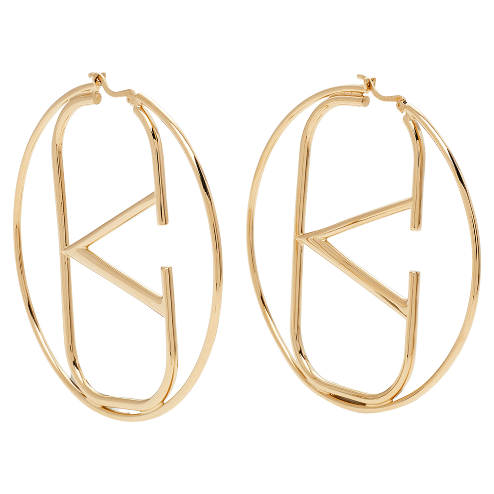 

Valentino Gold Tone VLogo Hoop Earrings