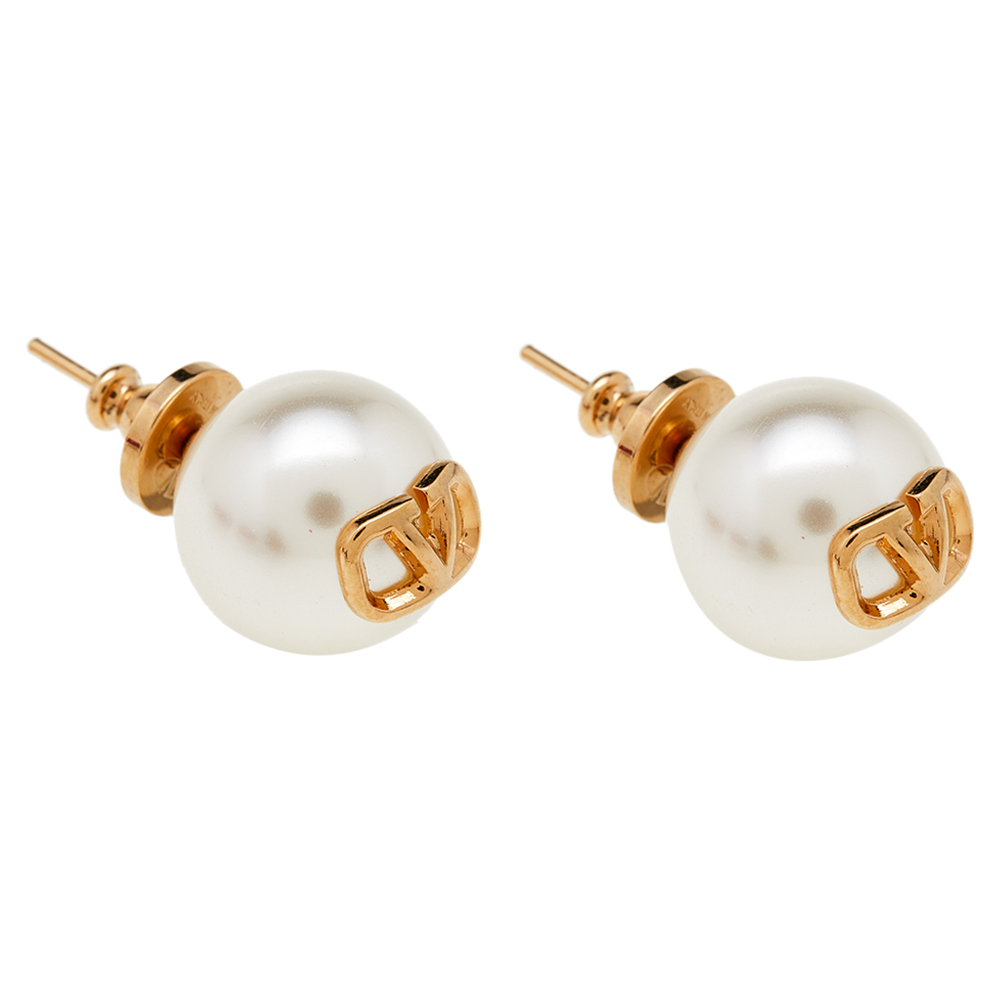 

Valentino Gold Tone Faux Pearl VLOGO Stud Earrings