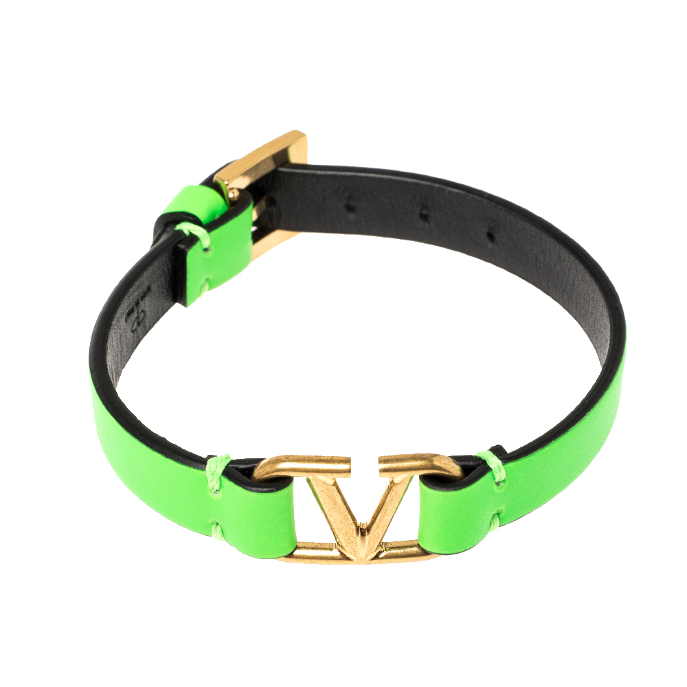 

Valentino Green Fluo/Nero VLOGO SIGNATURE Leather Bracelet