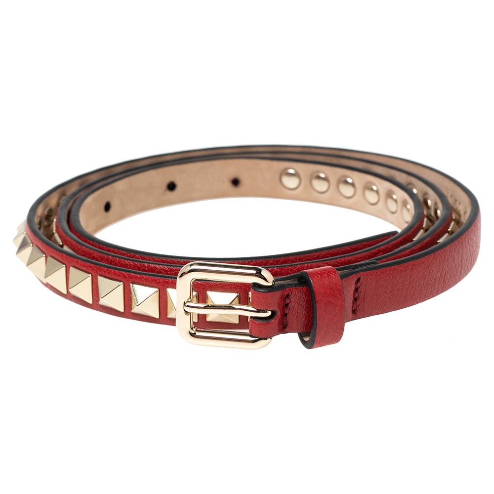 

Valentino Red Leather Rockstud Belt