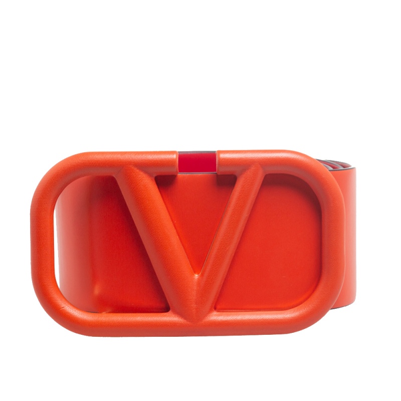 

Valentino Orange/Red Leather VLogo Reversible Wide Belt