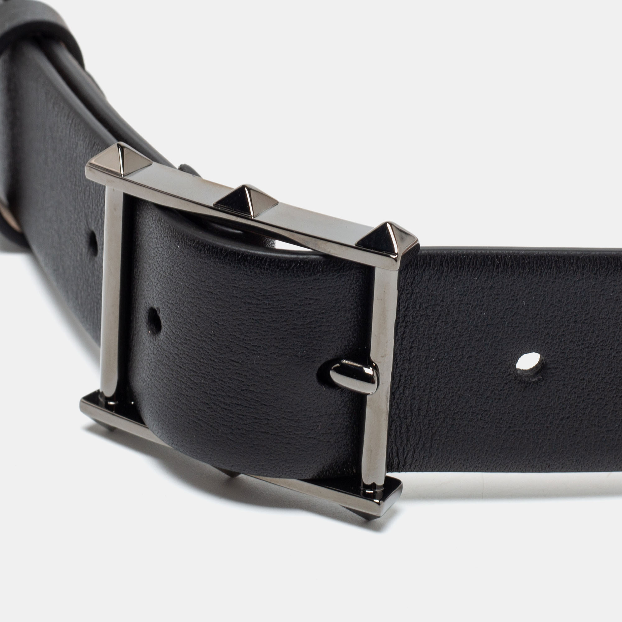 

Valentino Black Leather Rockstud Buckle Belt