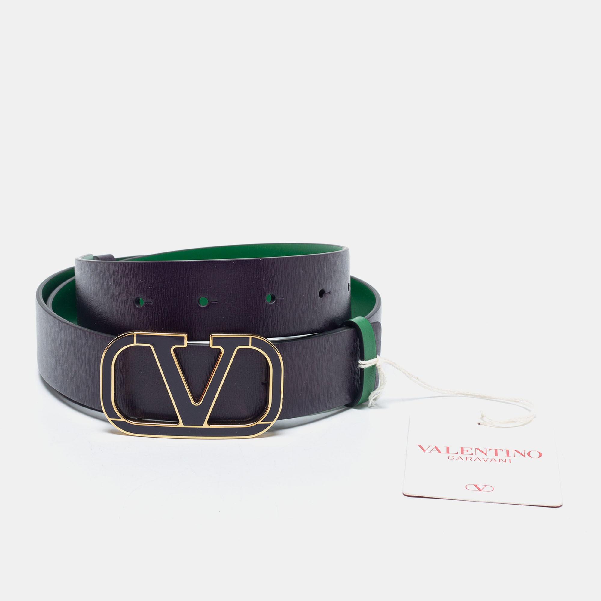 

Valentino Purple/Green Leather VLogo Reversible Belt
