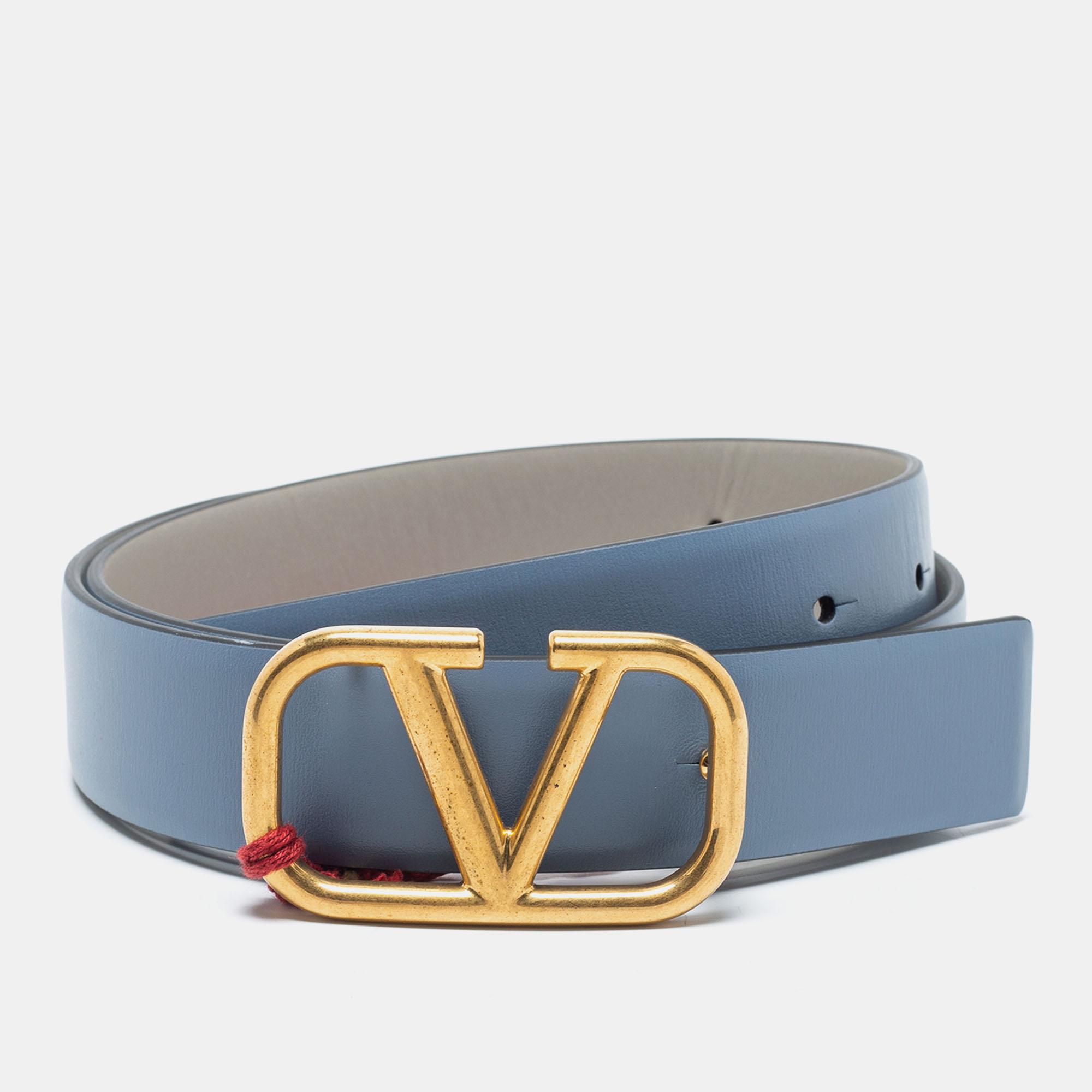 Valentino Light Blue/Grey Leather VLogo Belt 85 CM Valentino | The ...