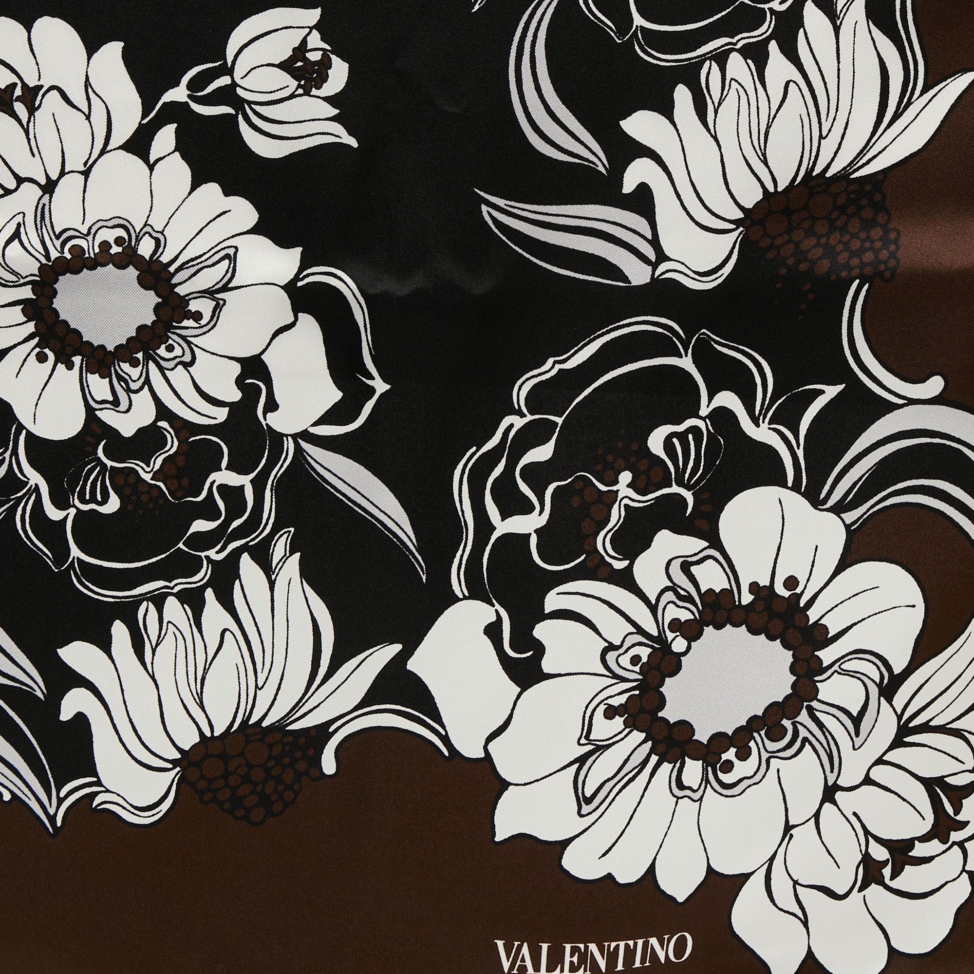

Valentino Black & Brown Floral Printed Silk Square Scarf