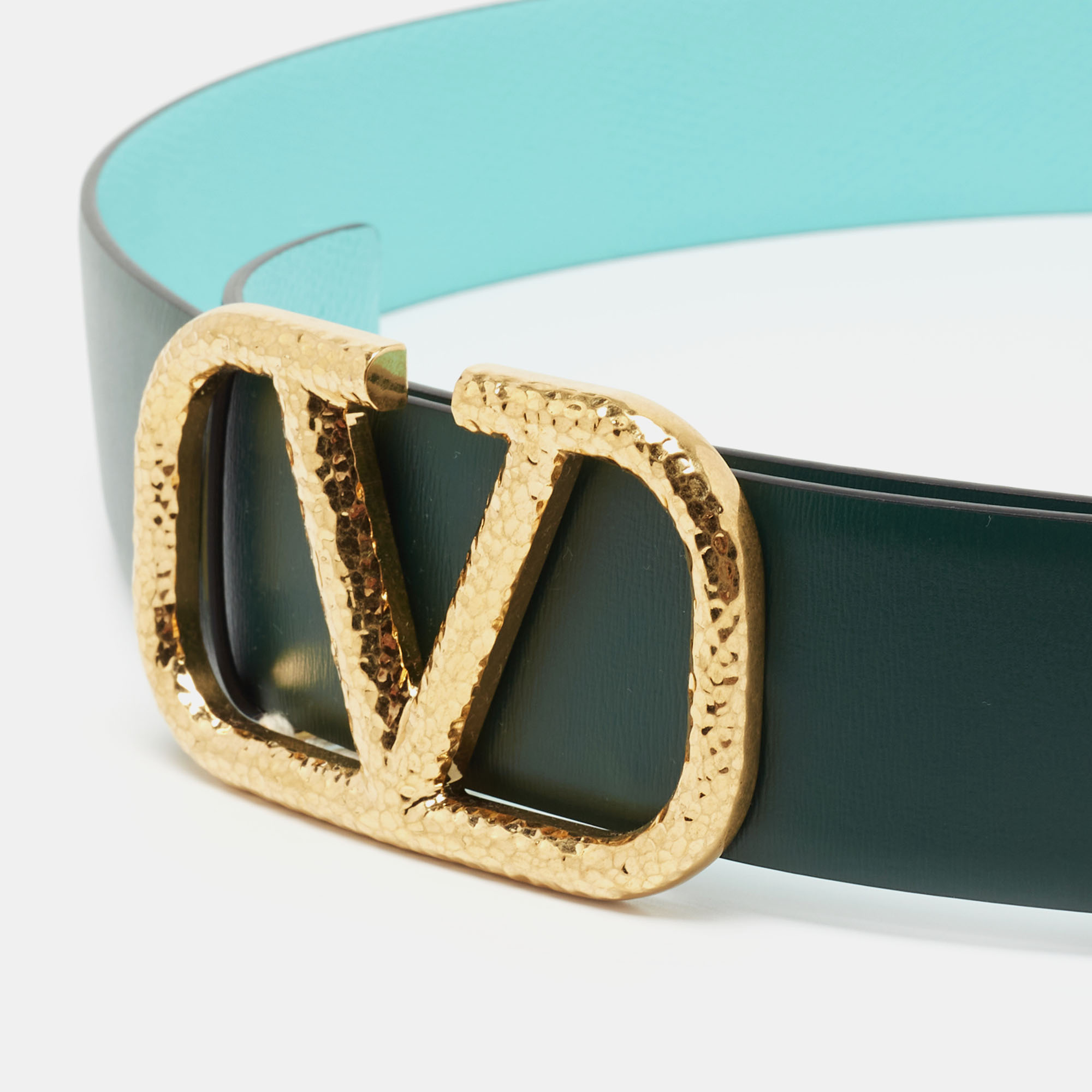 

Valentino Green/Turquoise Leather VLogo Belt