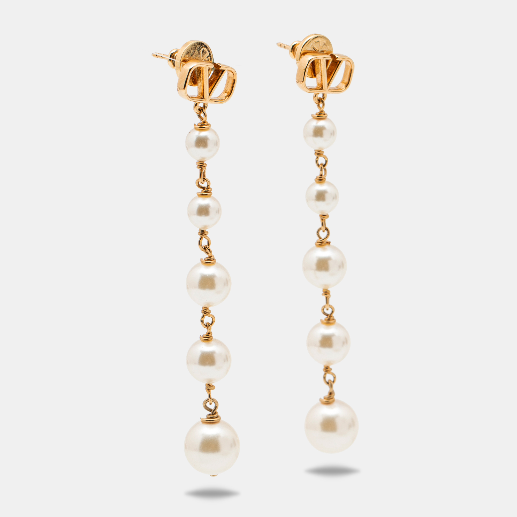 

Valentino VLOGO Faux Pearl Gold Tone Drop Earrings