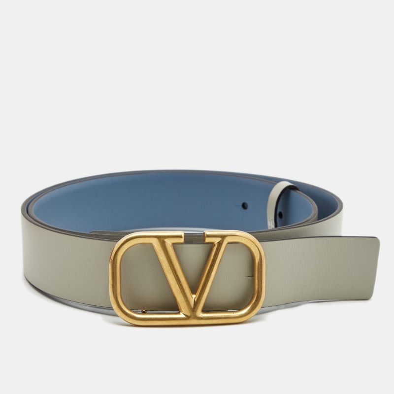 

Valentino Blue/Grey Leather VLogo Reversible Buckle Belt