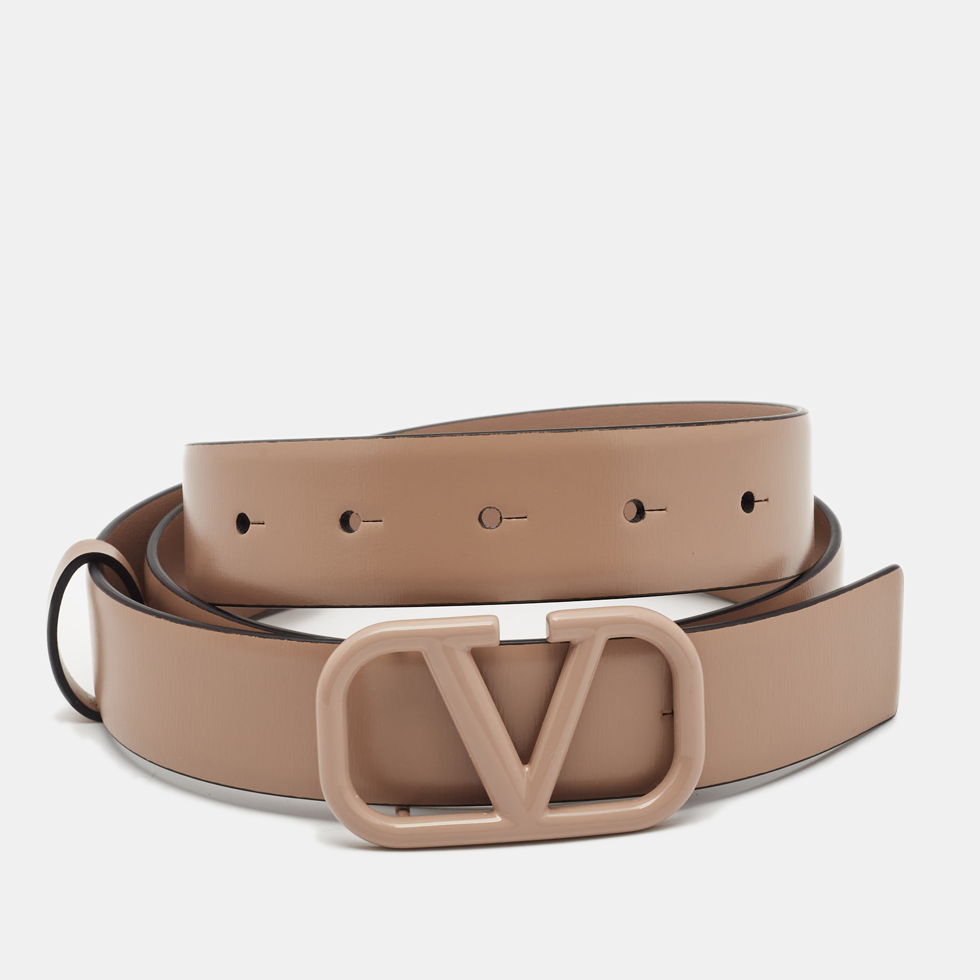Pre-owned Valentino Garavani Beige Leather Vlogo Belt 85cm