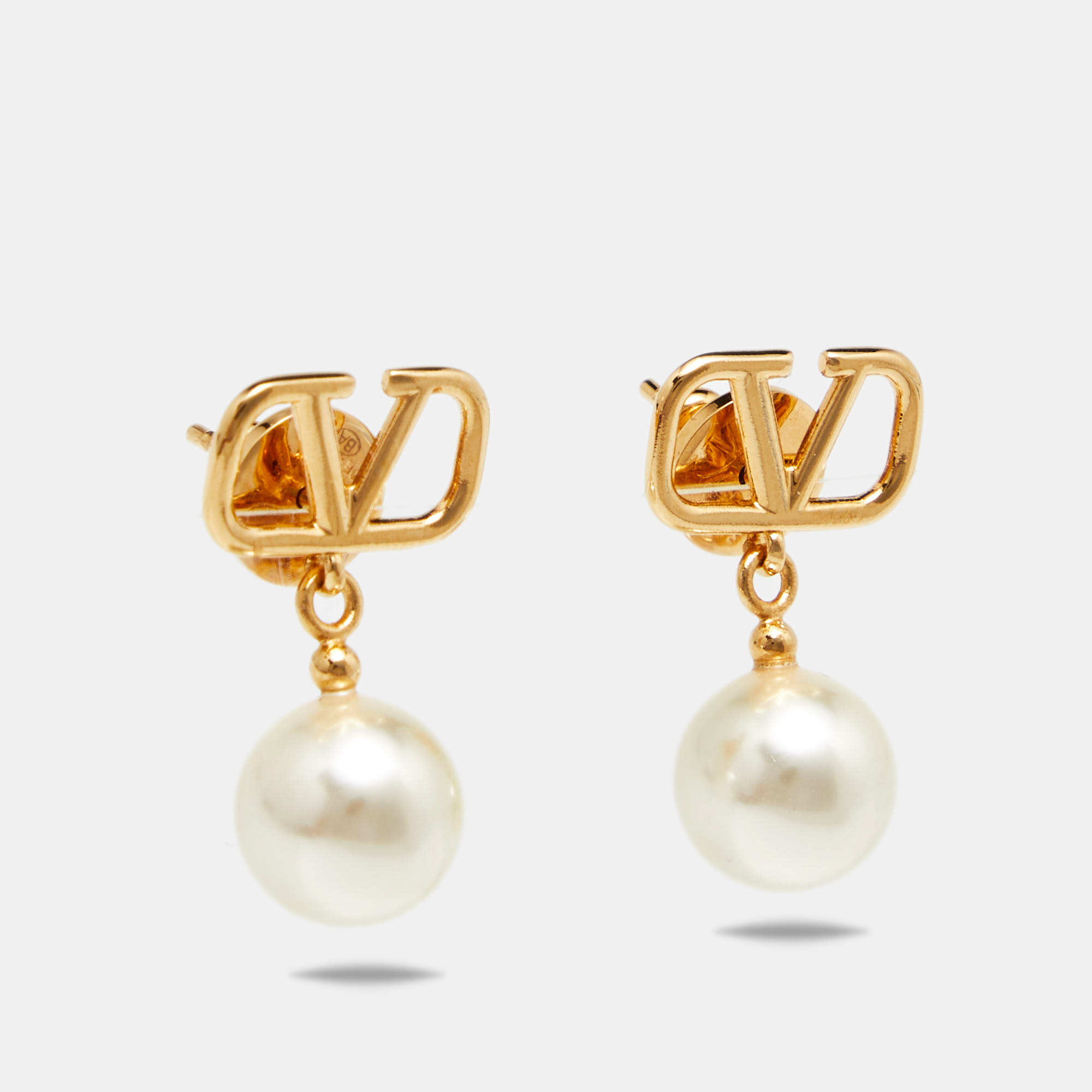 

Valentino VLogo Signature Faux Pearl Gold Tone Drop Earrings