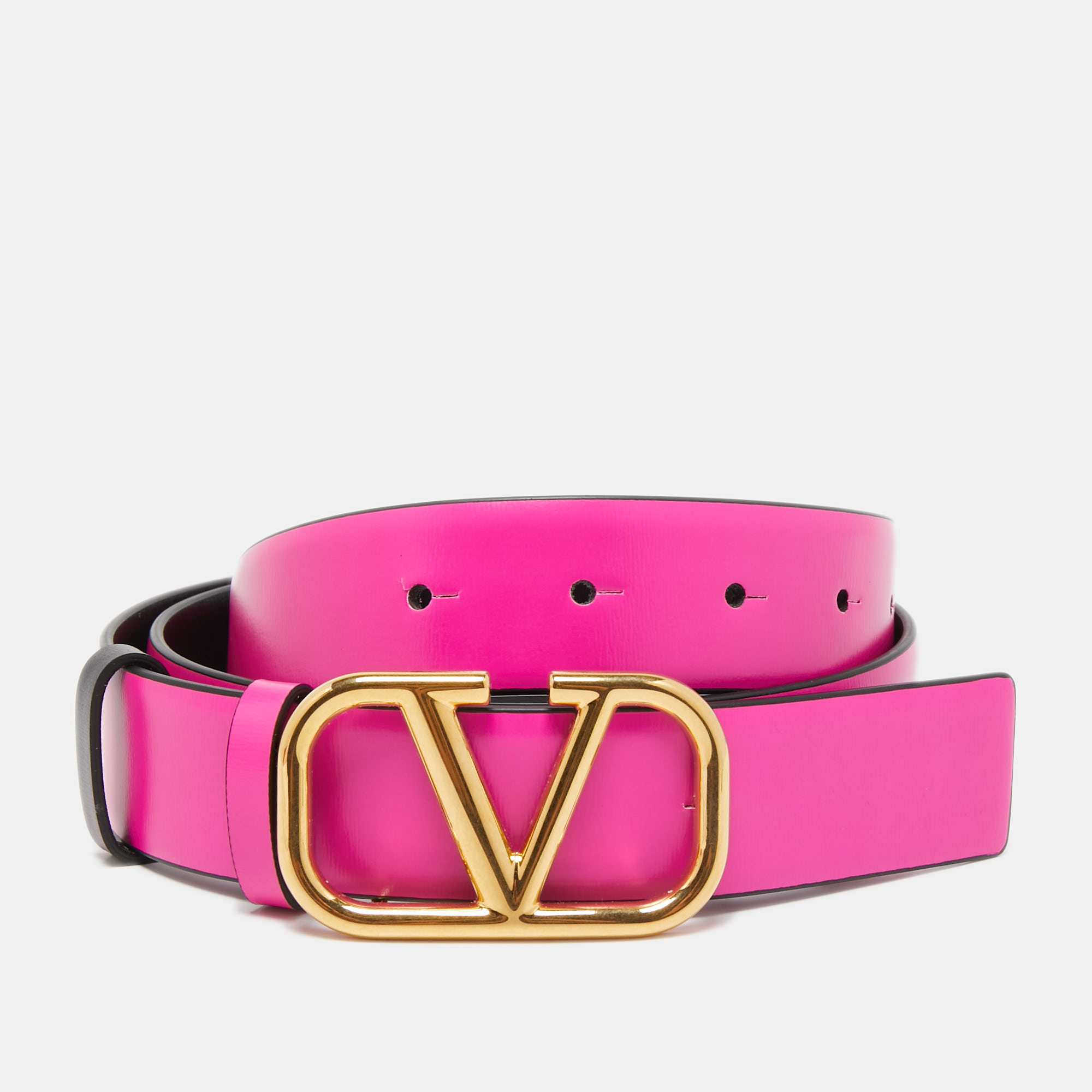 

Valentino Black/Pink Leather VLogo Reversible Belt